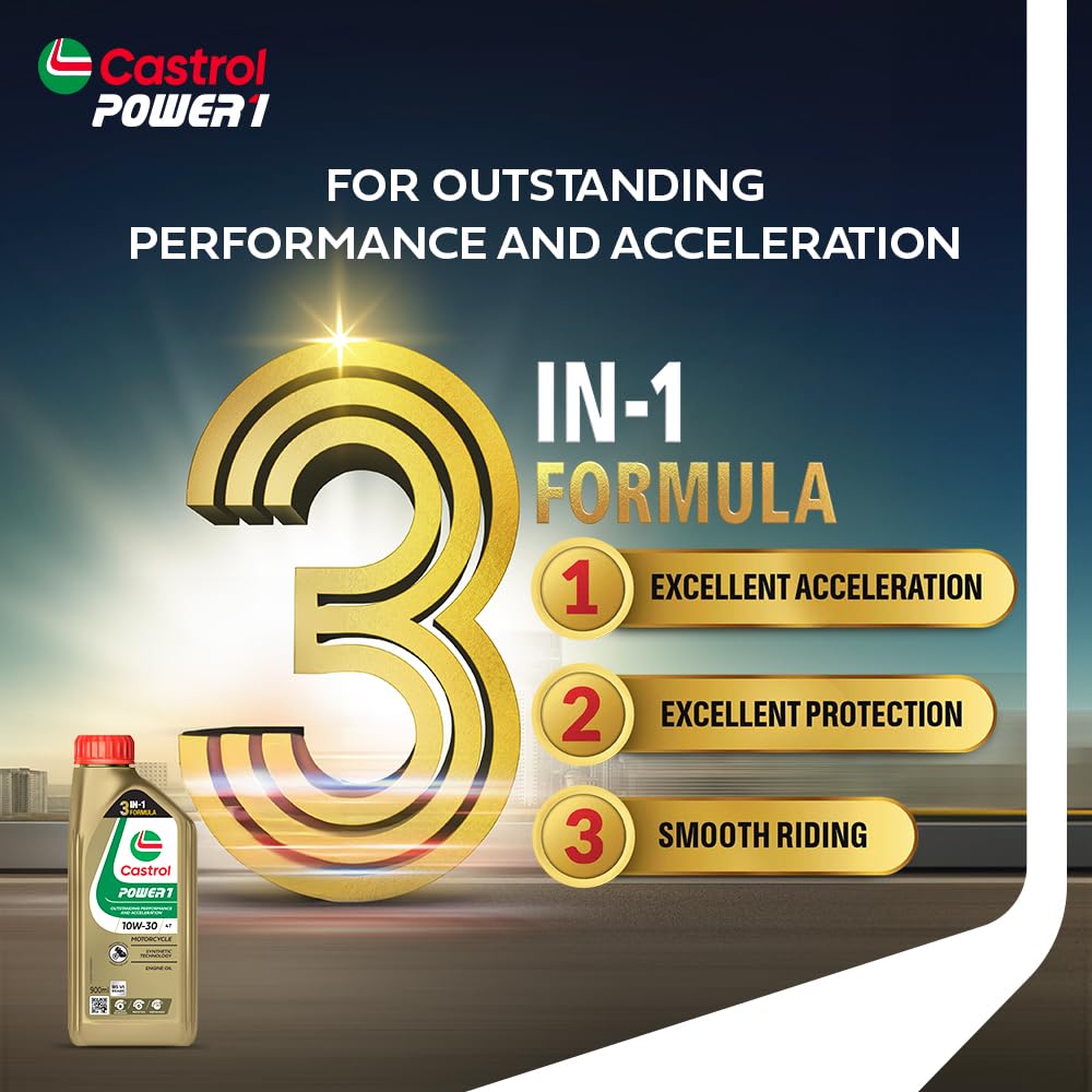 Castrol POWER1 4T 10W-30 API SL Synthetic Engine Oil for Bikes (1L)