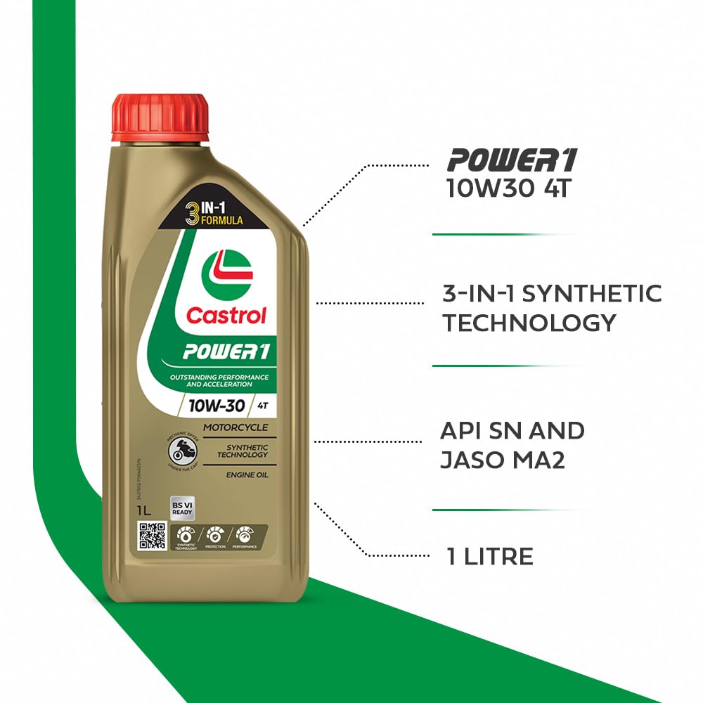Castrol POWER1 4T 10W-30 API SL Synthetic Engine Oil for Bikes (1L)