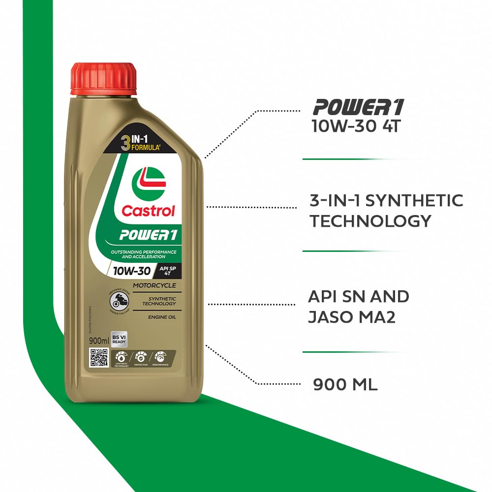 Castrol POWER1 4T 10W-30 API SL Synthetic Engine Oil for Bikes (900ml)
