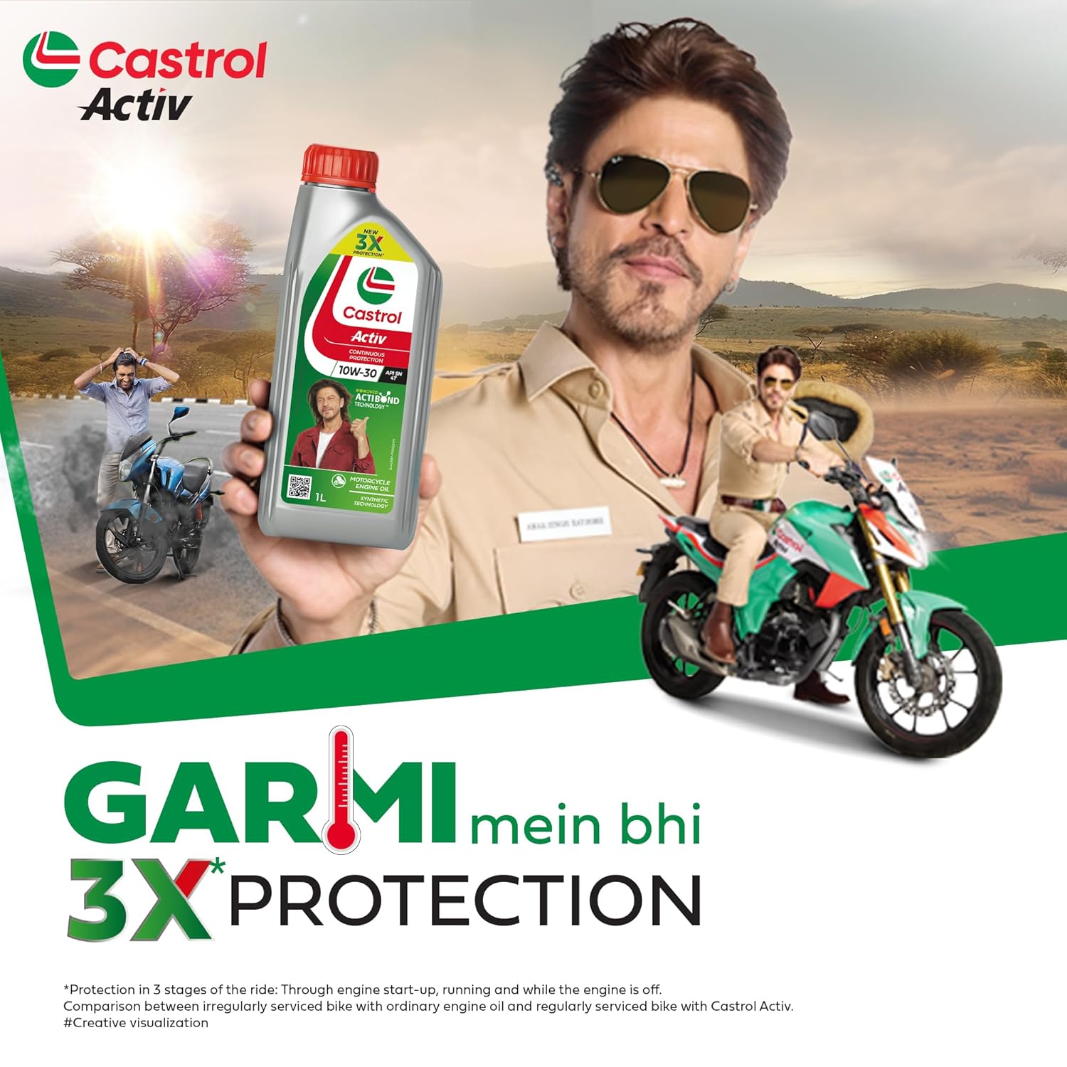 Castrol Activ 10W-30 4T Engine Oil for Bikes with Synthetic Technology (1L) |3X Protection