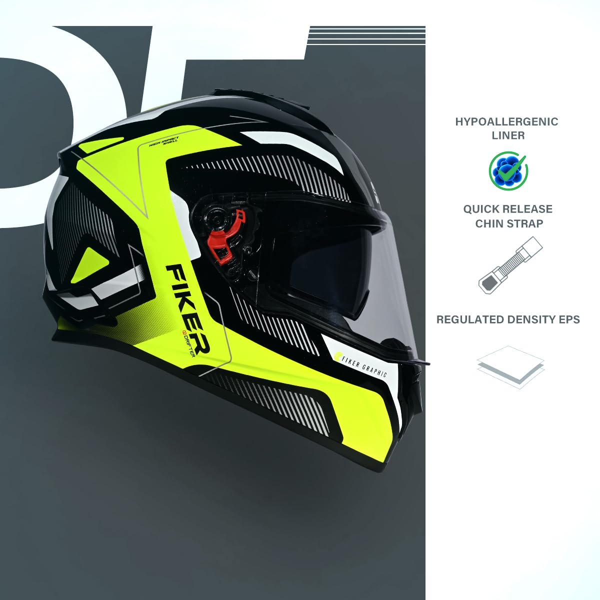 STUDDS DRIFTER D5 BLACK NEON FULL FACE HELMET