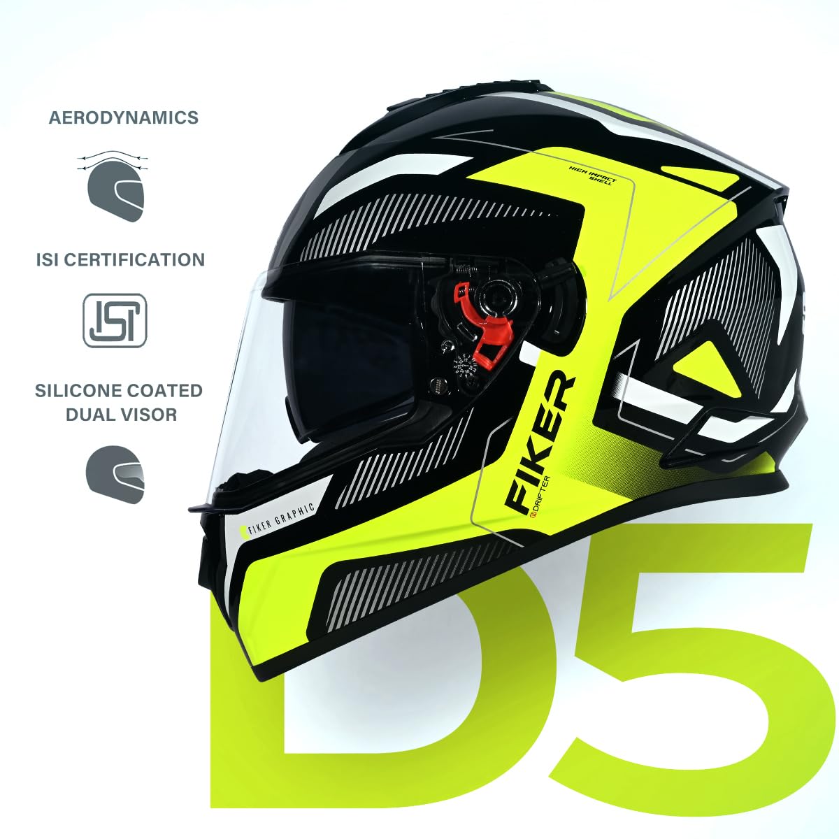 STUDDS DRIFTER D5 BLACK NEON FULL FACE HELMET