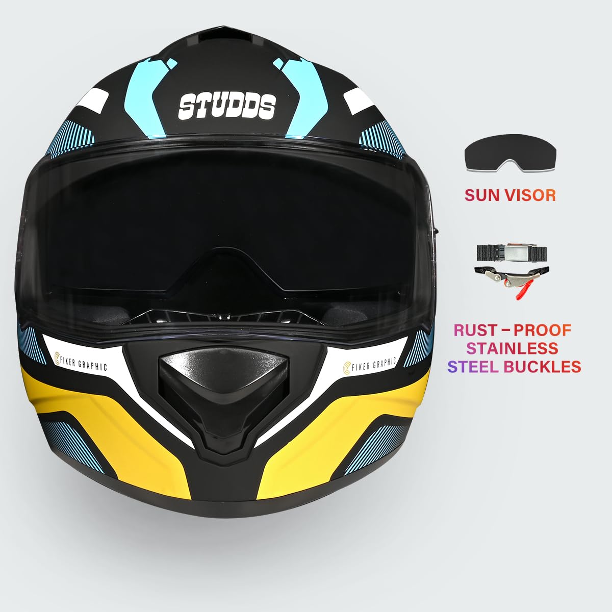 STUDDS DRIFTER D5 MATT BLACK GOLDEN FULL FACE HELMET