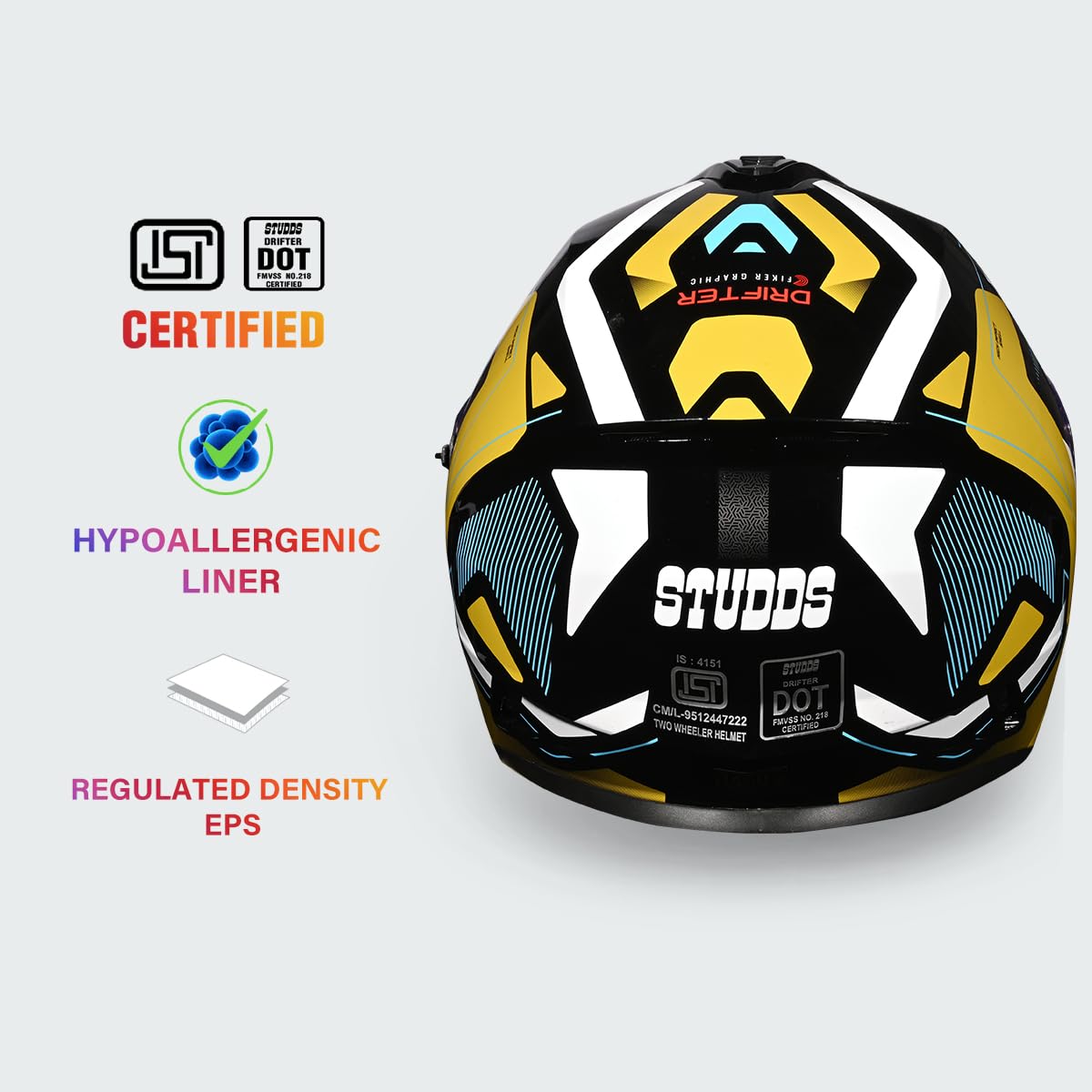 STUDDS DRIFTER D5 BLACK GOLDEN FULL FACE HELMET