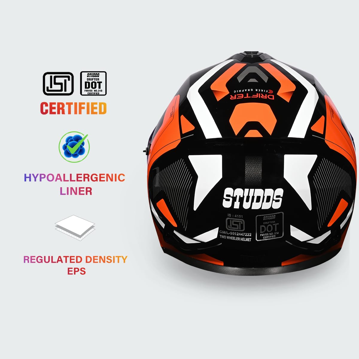 STUDDS DRIFTER D5 BLACK GOLDEN FULL FACE HELMET