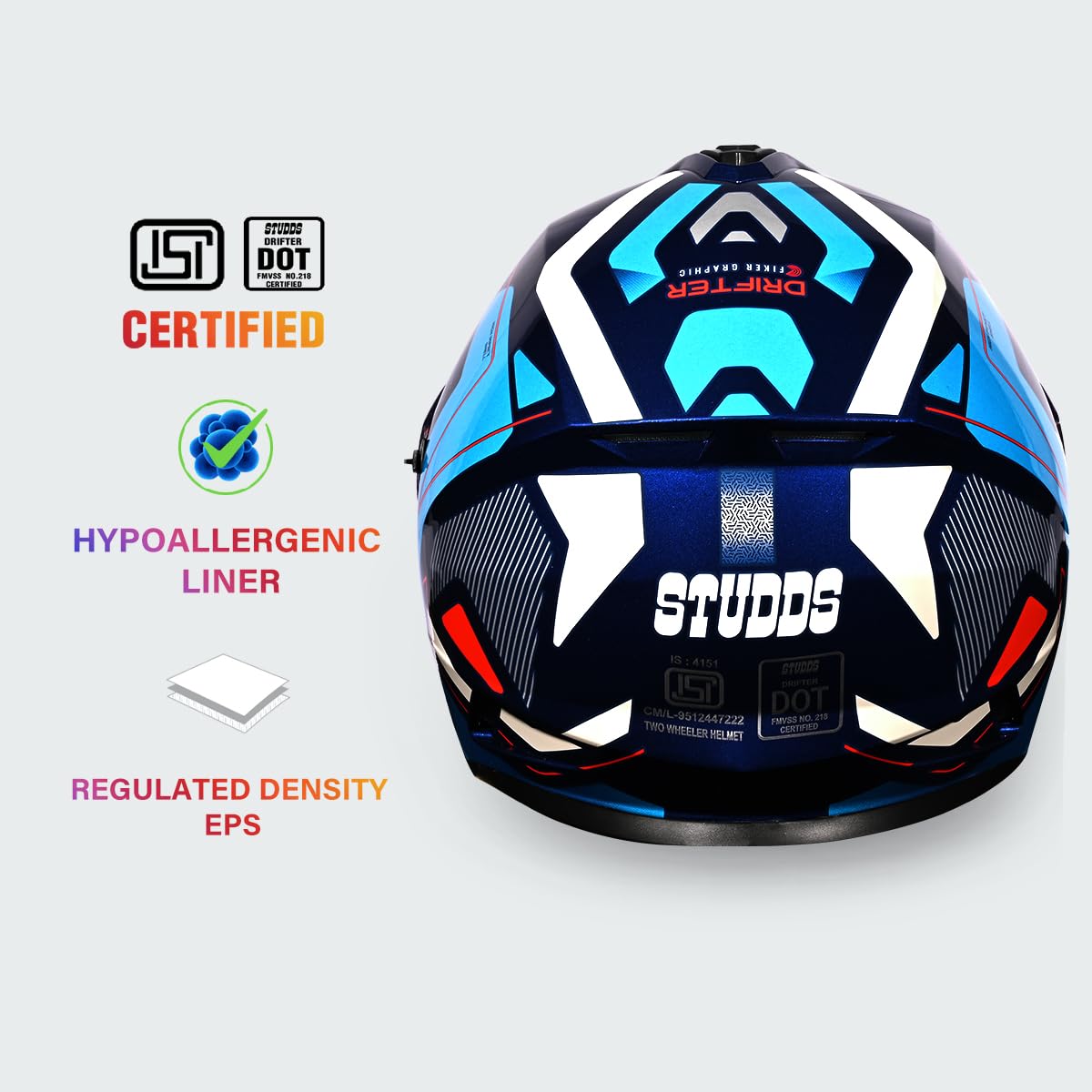 STUDDS DRIFTER D5 BLUE BLACK FULL FACE HELMET