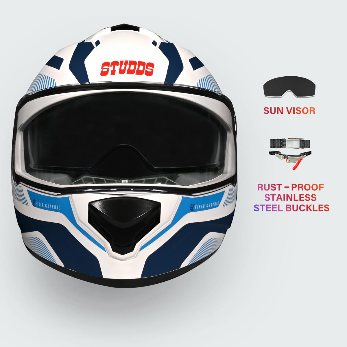 STUDDS DRIFTER D5 WHITE BLUE FULL FACE HELMET