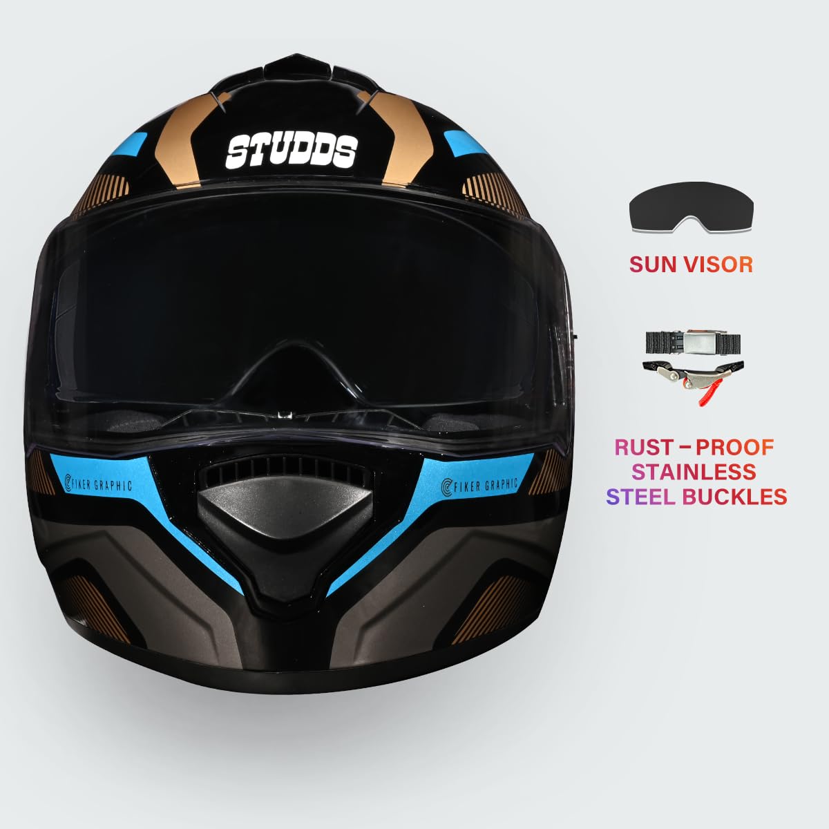 STUDDS DRIFTER D5 BLACK GREY FULL FACE HELMET