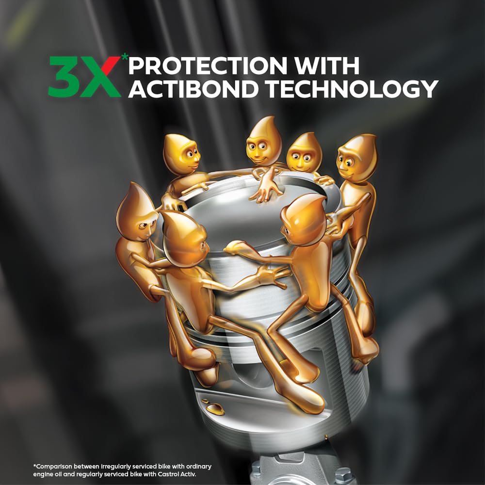 Castrol Activ 10W-30 4T Engine Oil for Bikes with Synthetic Technology (1L) |3X Protection