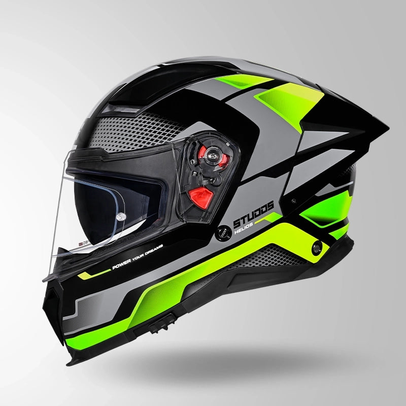 STUDDS HELIOS FULL FACE HELMET BLACK & GREEN