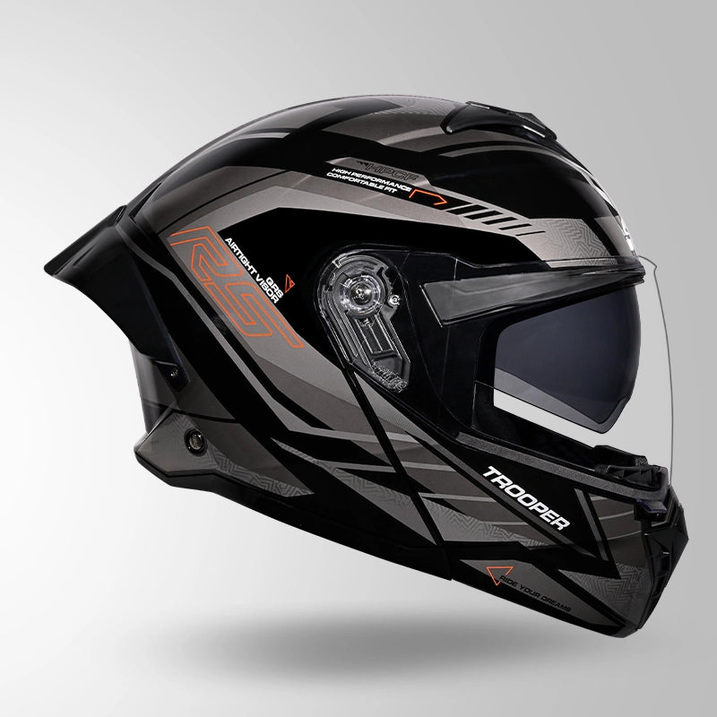 STUDDS TROPPER FLIP UP HELMET BLACK GREY ORANGE