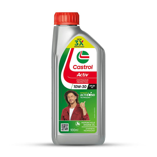 Castrol Activ 10W-30 4T Engine Oil for Bikes with Synthetic Technology (900ml) |3X Protection