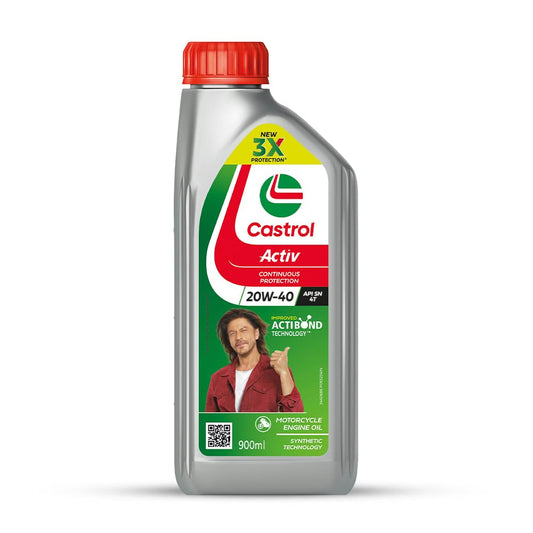 Castrol Active 20W-40 4T Engine Oil for Bikes with Synthetic Technology (900ML) | 3X Protection