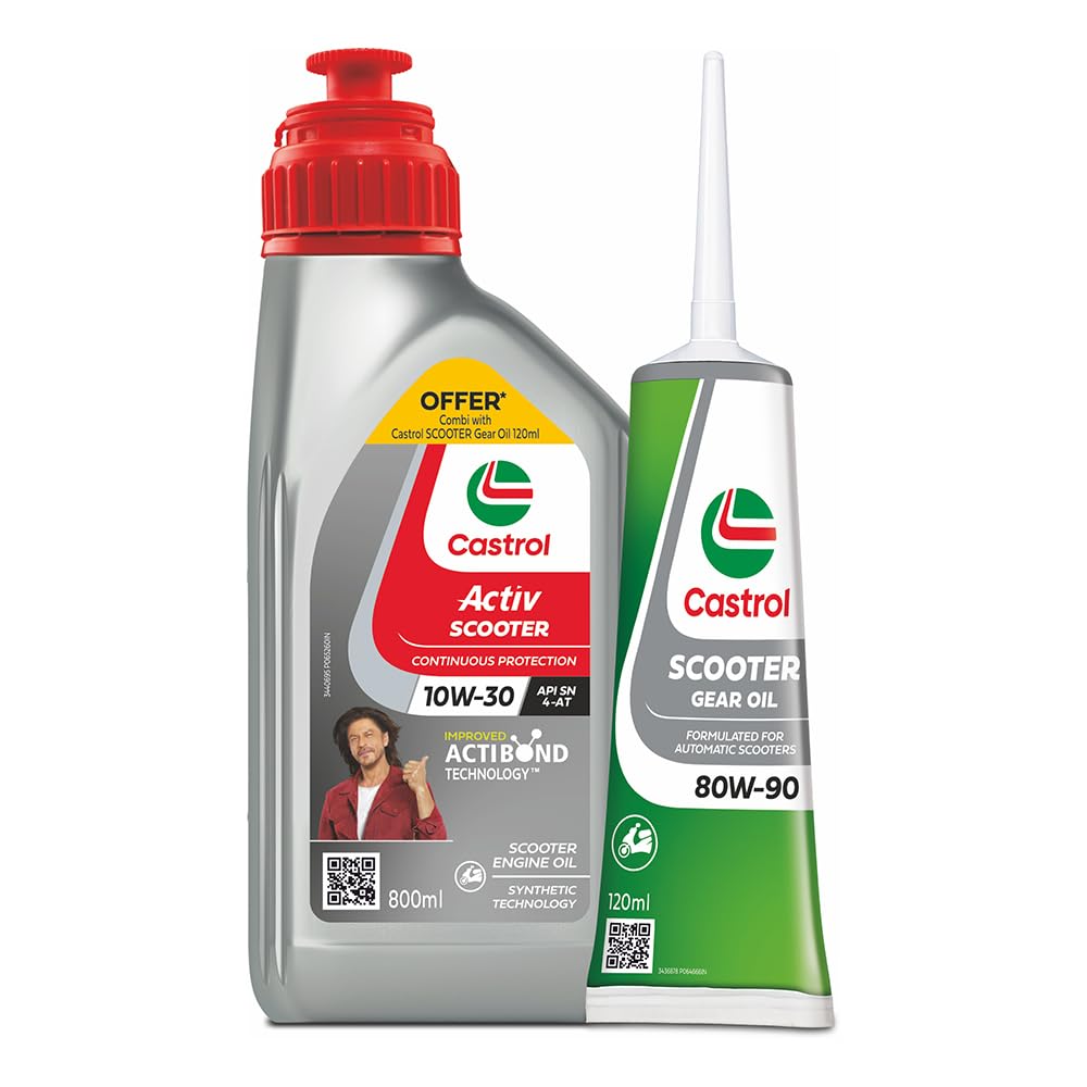 Castrol Activ 10W-30 4-AT Synthetic Engine Oil for Scooter 800 ML &amp; Castrol Gear Oil 80W-90 for Scooter Gears 120 ML Combo Pack