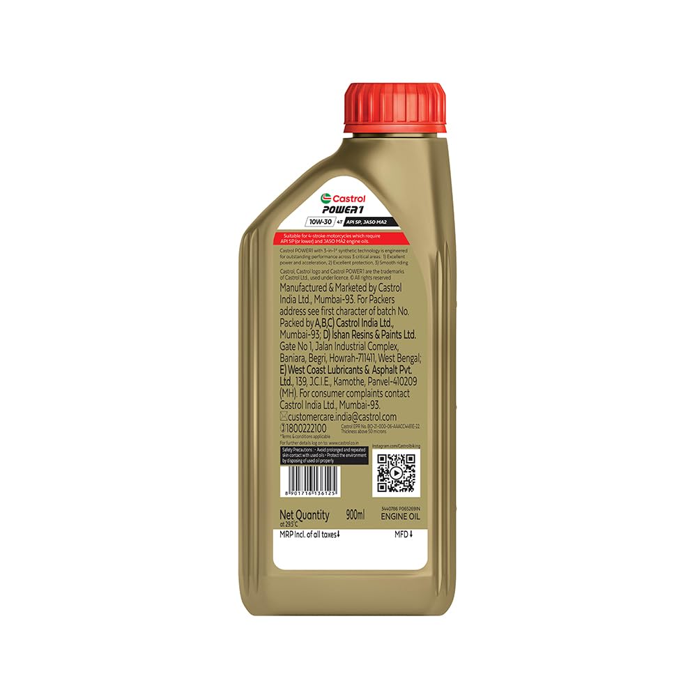 Castrol POWER1 4T 10W-30 API SL Synthetic Engine Oil for Bikes (900ml)