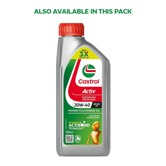 Castrol Active 20W-40 4T Engine Oil for Bikes with Synthetic Technology (900ML) | 3X Protection