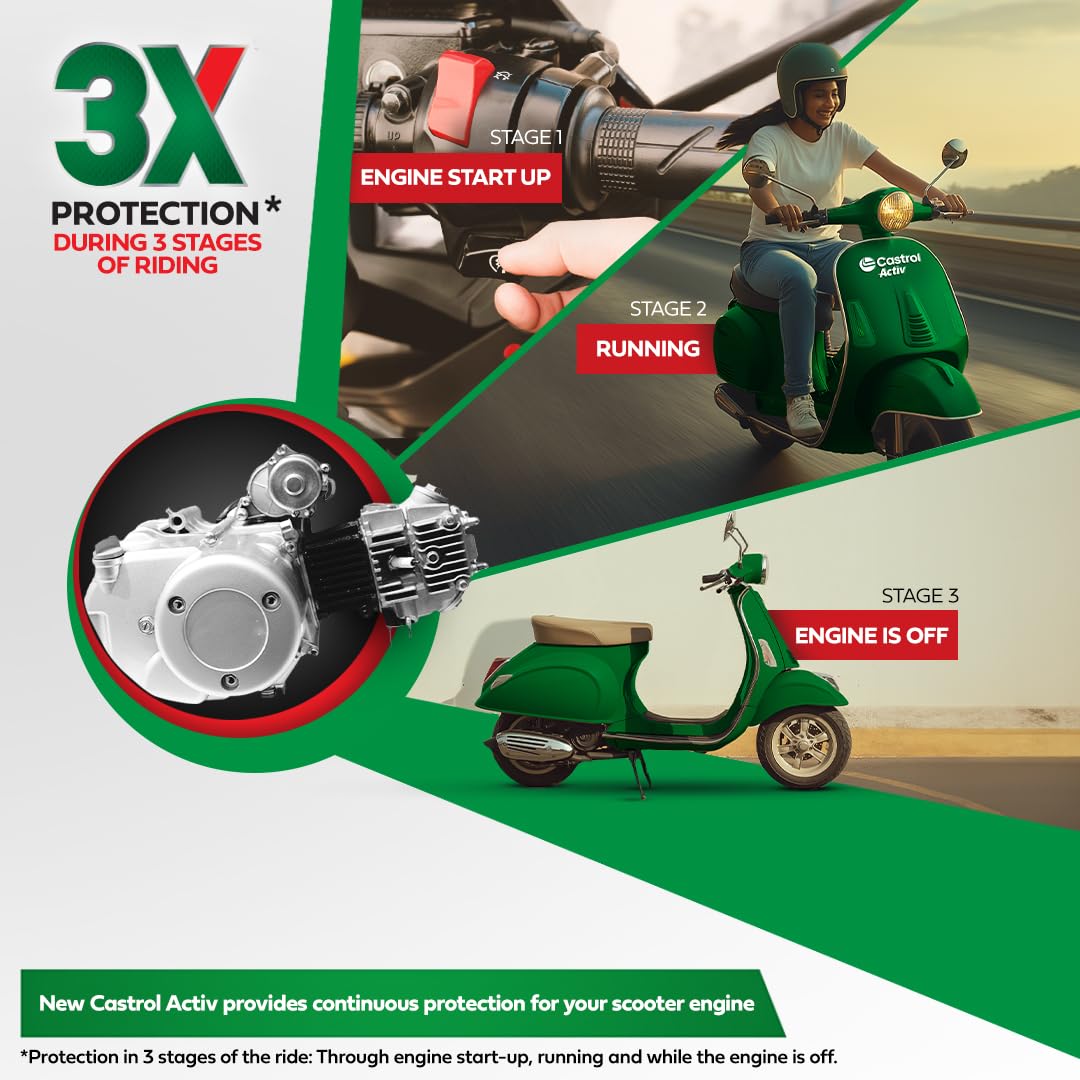 Castrol Activ 10W-30 4-AT Synthetic Engine Oil for Scooter 800 ML &amp; Castrol Gear Oil 80W-90 for Scooter Gears 120 ML Combo Pack