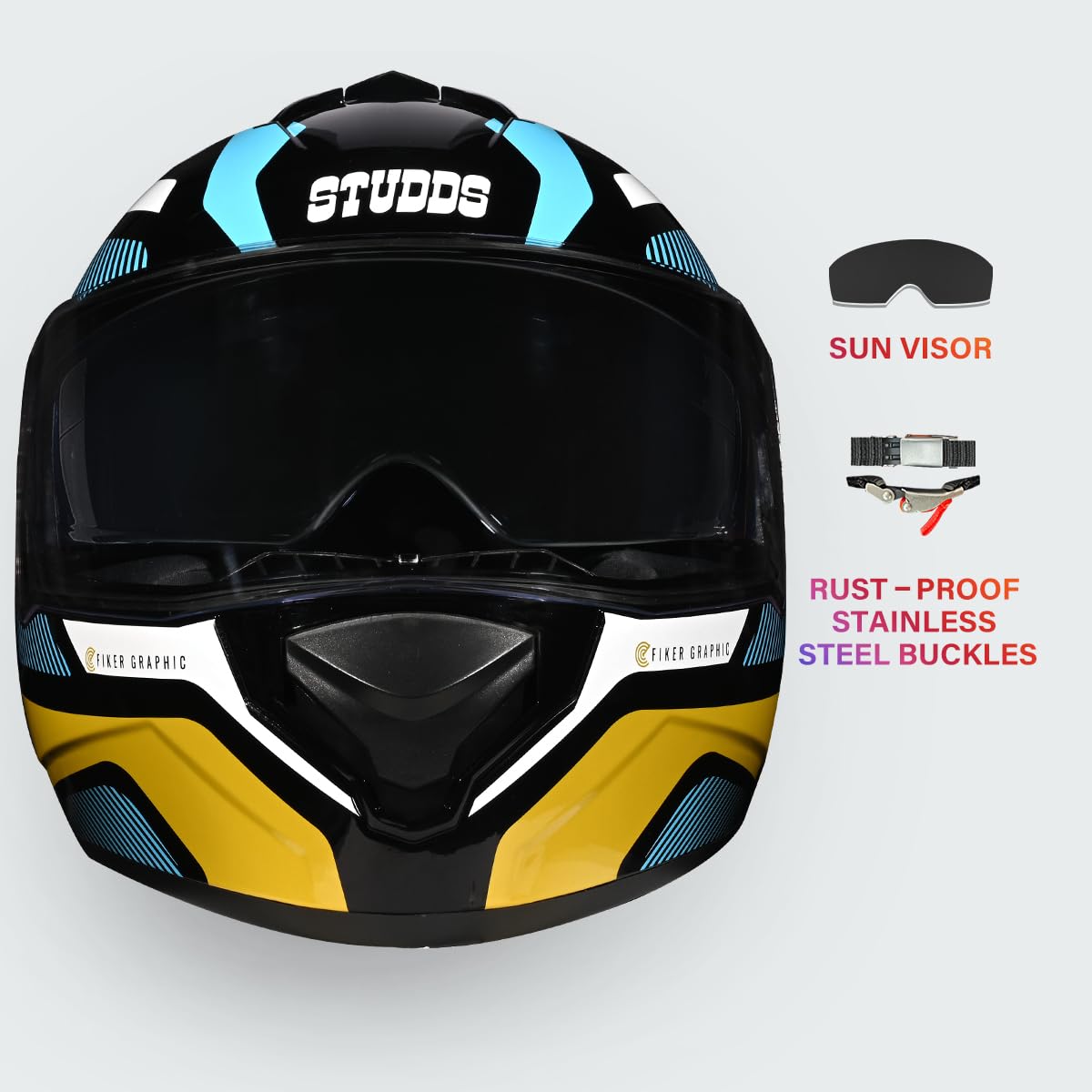 STUDDS DRIFTER D5 BLACK GOLDEN FULL FACE HELMET – Zepto Parts