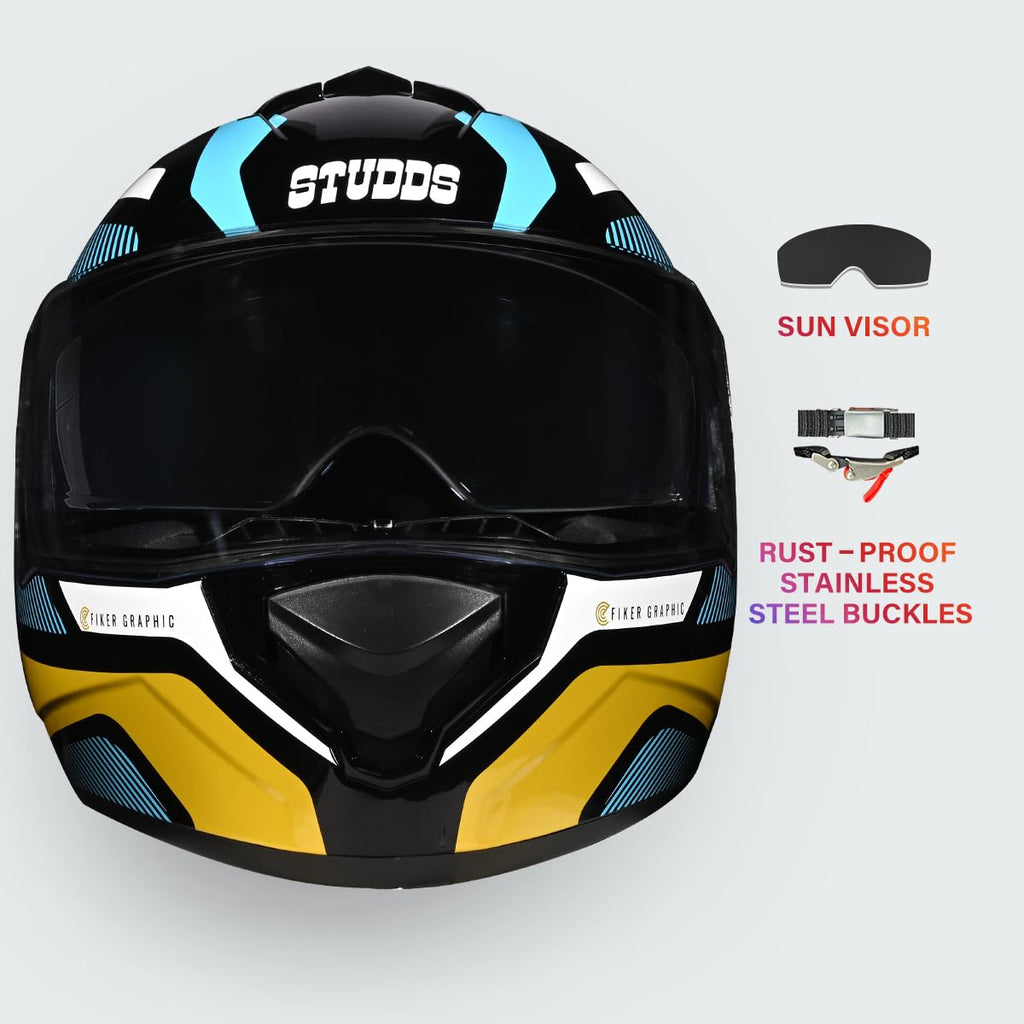STUDDS DRIFTER D5 BLACK GOLDEN FULL FACE HELMET