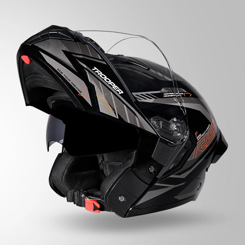 STUDDS TROPPER FLIP UP HELMET BLACK GREY ORANGE